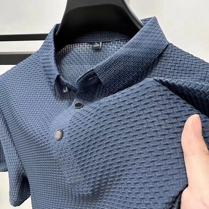 Camisa Gola Polo em Seda Gelo Nobre Hombre Fresh