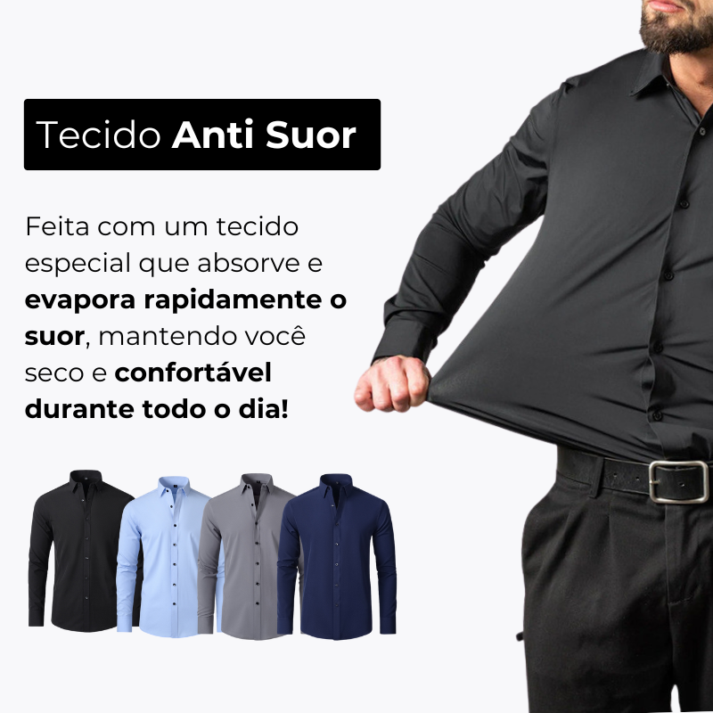 Pague 1 Leve 2 |  Camisa Social Ultra Tech Italian + Brinde Relogio Luxo